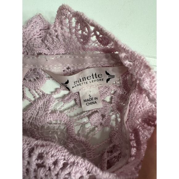 Nanette Lepore Rose Pink Lace Lined Crochet Back Zip Top Blouse Size Small - Picture 2 of 5